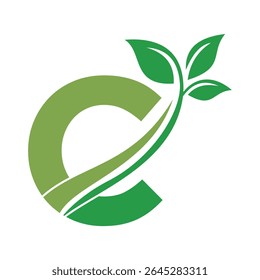Initial Green Leaf Logo combine with letter C vector template