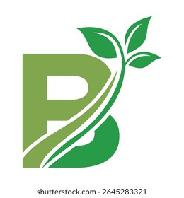 Initial Green Leaf Logo combine with letter B vector template