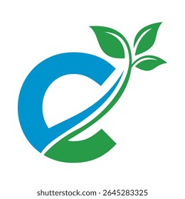 Initial Green Leaf Logo combine with letter C vector template