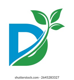 Initial Green Leaf Logo combine with letter D vector template