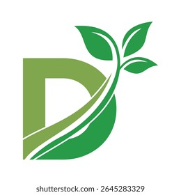 Initial Green Leaf Logo combine with letter D vector template