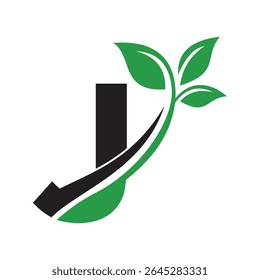 Initial Green Leaf Logo combine with letter J vector template