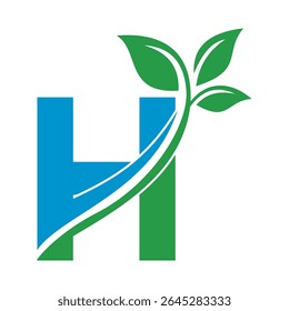 Initial Green Leaf Logo combine with letter H vector template