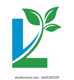 Initial Green Leaf Logo combine with letter L vector template
