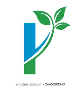 Initial Green Leaf Logo combine with letter I vector template