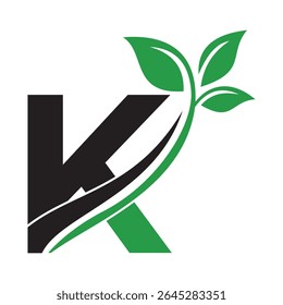 Initial Green Leaf Logo combine with letter K vector template