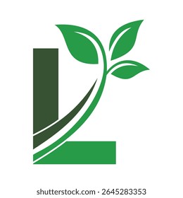 Initial Green Leaf Logo combine with letter L vector template