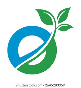 Initial Green Leaf Logo combine with letter O vector template