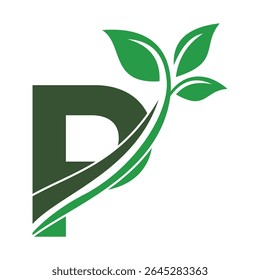 Initial Green Leaf Logo combine with letter P vector template