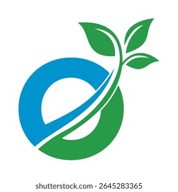 Initial Green Leaf Logo combine with letter O vector template