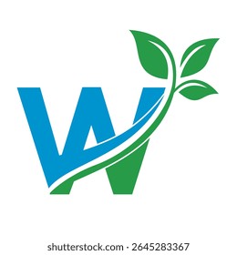 Initial Green Leaf Logo combine with letter W vector template