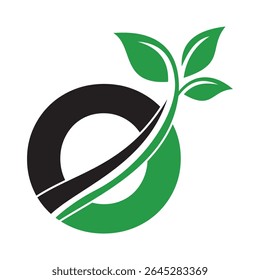 Initial Green Leaf Logo combine with letter O vector template