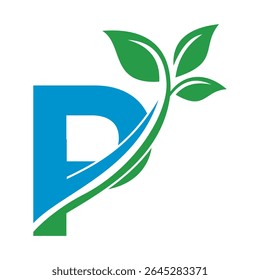 Initial Green Leaf Logo combine with letter P vector template