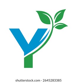 Initial Green Leaf Logo combine with letter Y vector template