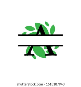 Initial a green leaf monogram split letter initial vector isolated