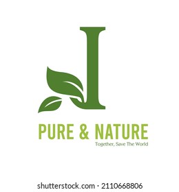Letra inicial I verde y hoja para la belleza moderna Naturaleza Cosmética, Vegan, Ambiental, Consultor de Nutrición Idea Logo de la empresa