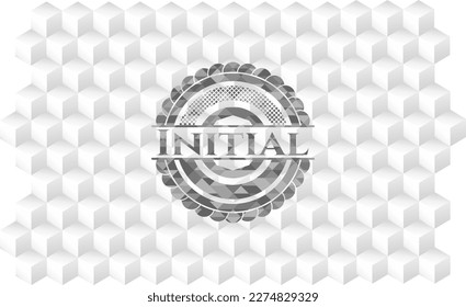 Initial grey icon or emblem with geometric cube white background. 