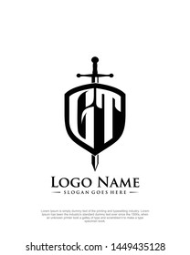 initial GT letter with shield style logo template vector