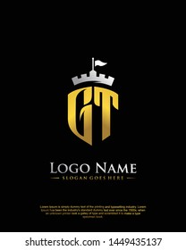 initial GT letter with shield style logo template vector