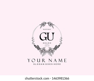 Initial GU beauty monogram and elegant logo design, handwriting logo of initial signature, wedding, fashion, floral and botanical with creative template.