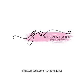 Initial GU beauty monogram and elegant logo design, handwriting logo of initial signature, wedding, fashion, floral and botanical with creative template.