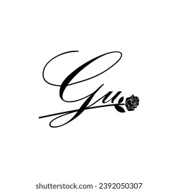 Initial GU handwriting flower typography ornament modern