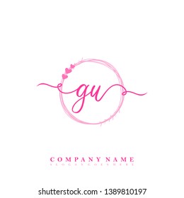 Initial GU handwriting logo template vector