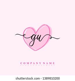 Initial GU handwriting logo template vector