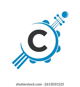 Initial Guitar Logo combine with letter C vector template