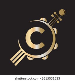 Initial Guitar Logo combine with letter C vector template