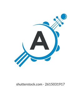Initial Guitar Logo combine with letter A vector template