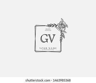 Initial GV beauty monogram and elegant logo design, handwriting logo of initial signature, wedding, fashion, floral and botanical with creative template.