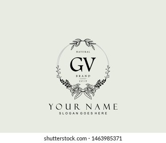 Initial GV beauty monogram and elegant logo design, handwriting logo of initial signature, wedding, fashion, floral and botanical with creative template.