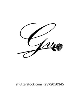 Initial GV handwriting flower typography ornament modern