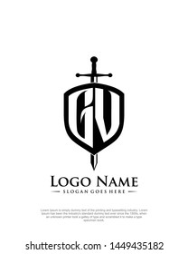 initial GV letter with shield style logo template vector