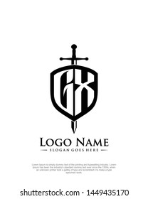 initial GX letter with shield style logo template vector