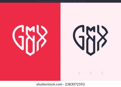 initial GX letters with red heart and love logo flat icon monogram concept
