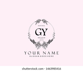 Initial GY beauty monogram and elegant logo design, handwriting logo of initial signature, wedding, fashion, floral and botanical with creative template.