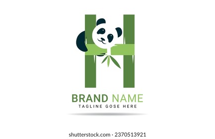Alfabeto H inicial con panda de bambú. Símbolo de la letra H para identidad empresarial y de empresa