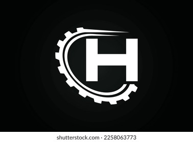 Anfangs-H-Alphabet mit Fanggerät. Logo-Design des Zahntechnikers. Logo für Automobil-, Maschinen-, Technologie-, Einstellungs-, Reparatur- und Firmenidentität