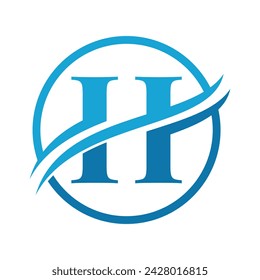 Initial H Alphabet with Swoosh or Ocean Wave Logo Design