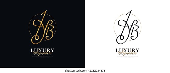 Diseño inicial de los logotipos H y B en elegante estilo de escritura a mano dorada. Logotipo o símbolo de firma HB para matrimonio, moda, joyería, boutique e identidad de negocios