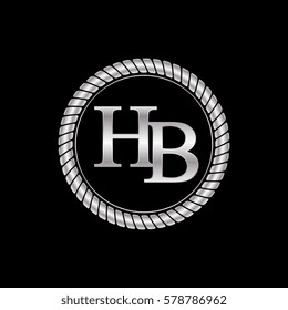 initial h and b logo silver metallic with metal circle rope frame border decorative