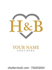 Initial H & B with love background logo template vector