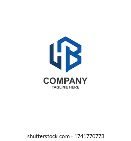 initial h b on hexagon logo design template