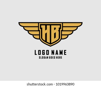 Initial H & B wing shield logo template vector