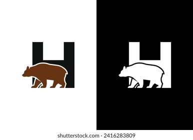Initial H Bear logo. Bear Abstract H letter with bear logo design and modern emblem unique logo design.
