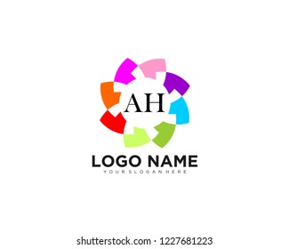 initial A & H business logo vector concept illustration. Colored ring with abstract shapes. Positive geometric sign in optimism style. Design element