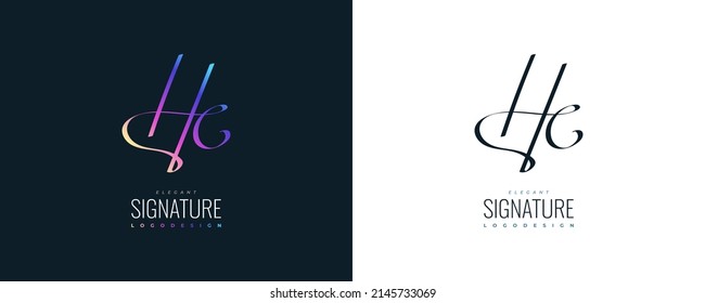 Initial H and C Logo Design in Colorful Gradient with Minimalist Handwriting Style. HC Signature Logo or Symbol for Wedding, Fashion, Jewelry, Boutique, and Business Identity