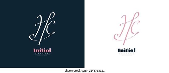 Initial H and C Logo Design in Elegant and Minimalist Handwriting Style. HC Signature Logo or Symbol for Wedding, Fashion, Jewelry, Boutique, and Business Identity